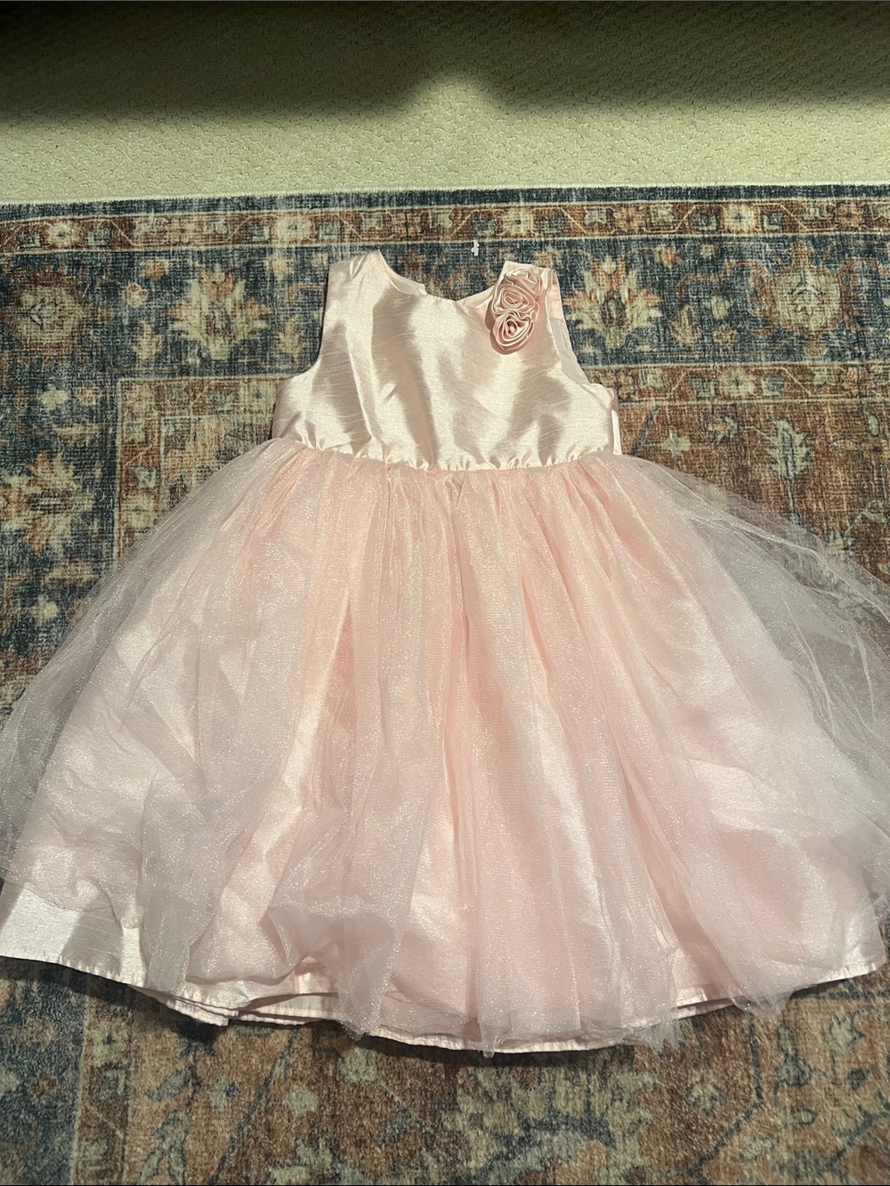 Cherokee Light Pink Satin & Tulle Flower-Accent Formal Dress